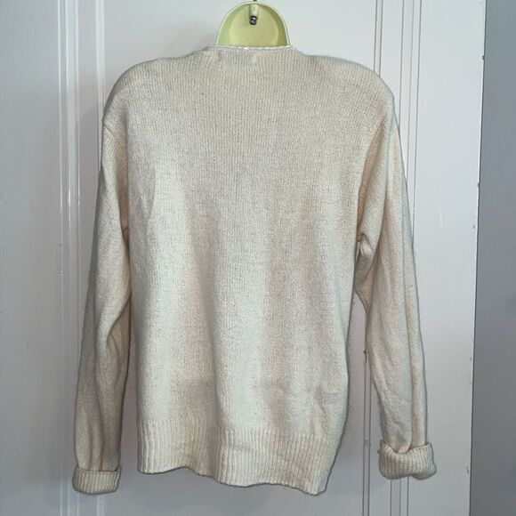 Vintage 80s/90s Lord & Taylor cream/ivory silk/angora cardigan sweater - Picture 6 of 8